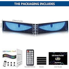 2 gab Led Augen für LKW und Auto, 374 * 92 mm (16 * 64) Eyes Light for Cars Led, Personalisiert Augen Lichtschilder Flexible LED-Augen mit APP-Steuerung und Fernbedienung, Bluetooth