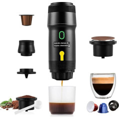 Pārnēsājams espresso automāts, 20 bāru pārnēsājams espresso automāts, 3-in-1 kempinga kafijas automāts, pašsildāms, saderīgs ar maltu kafiju un kapsulām pārgājieniem, birojam un kemperiem