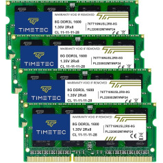 Timetec 32GB KIT (4x8GB) DDR3L / DDR3 1600 MHz (DDR3L-1600) PC3L-12800 / PC3-12800 Non-ECC Unbuffered 1.35 V/1.5 V CL11 2Rx8 Dual Rank 204 Pin SODIMM Laptop Notebook PC Computer RAM