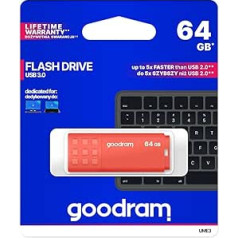 goodram USB atmiņas karte ar 64 GB UME3 - USB 3.0 datu glabāšanas pildspalva - nolasīšanas ātrums līdz 60 MBs - atmiņas karte - USB zibatmiņas disks ar plastmasas korpusu - oranžs