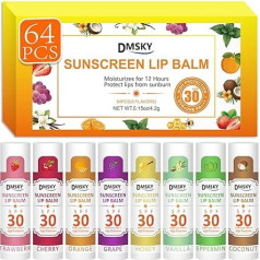 Dmsky Dmsky Dmsky Spf lūpu balzams, 64 gabali, saules aizsargājošs lūpu balzams, SPF 30, UVA/UVB aizsardzība, plašs spektrs, saules aizsardzība lūpām, ceļojumu izmērs