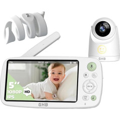 GHB bērnu monitors ar kameru, 5 collu HD IPS ekrāns, 1080P, 4000 mAh VOX enerģijas taupīšanas režīms un bērnu monitora turētājs