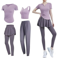 4 gabalu jogas un pilates komplekts sievietēm, poliesters/spandeksa maisījums, ietver sporta krūšturi, īss piedurknēm kreklu un bikses, izmērs XL 135–150 mārciņām