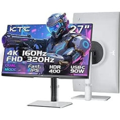 KTC 4K spēļu monitors 27 collas | Divu režīmu 4K@160Hz / FHD @ 320Hz Seamless Switching | Ātrs IPS panelis | 1ms | HDR400 | Adaptive Sync | 125% sRGB, 97% DCI-P3, ΔE