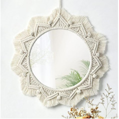 SOMYTING Makrame sienas spogulis 38 cm Boho Saules spogulis Mākslas rotājums Makrame bārkstis Apaļš spoguļa rotājums sienas dekorēšanai Mājas guļamistaba Dzīvojamā istaba Dekors