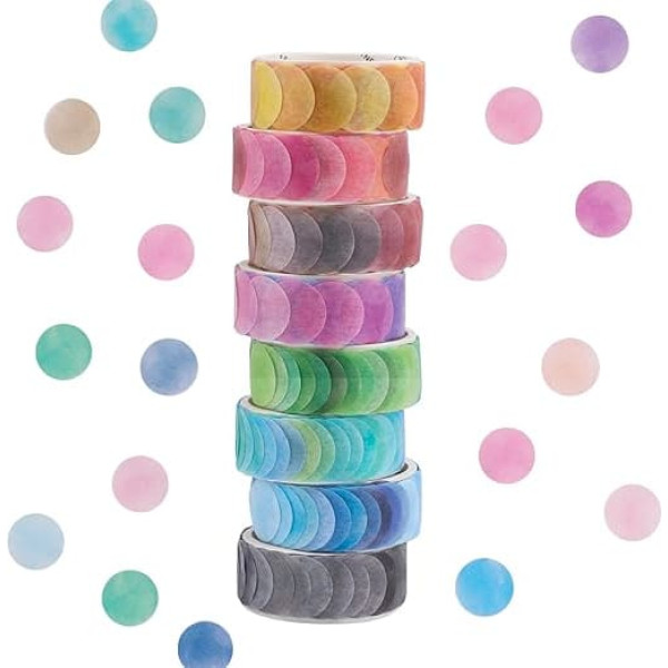 8 ruļļi, 8 ruļļi, punktiņu lentes, uzlīmes, 800 gabaliņi, punktiņi, 14 mm platas, dekoratīvās lentes rokdarbiem, scrapbooking, pašlīmējošas, dekorēšanai (8 krāsas)