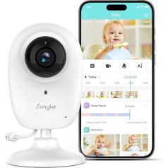 Vieds video bērnu monitors, 1080P bērnu istabas kamera, aplikācijas vadība, WiFi ieslēgšanas/izslēgšanas slēdzis, AI atpazīšana, kliedzienu monitors un šūpuļdziesmas, HD nakts redzamība, divvirzienu audio, mākonis un SD kartes uzglabāšan