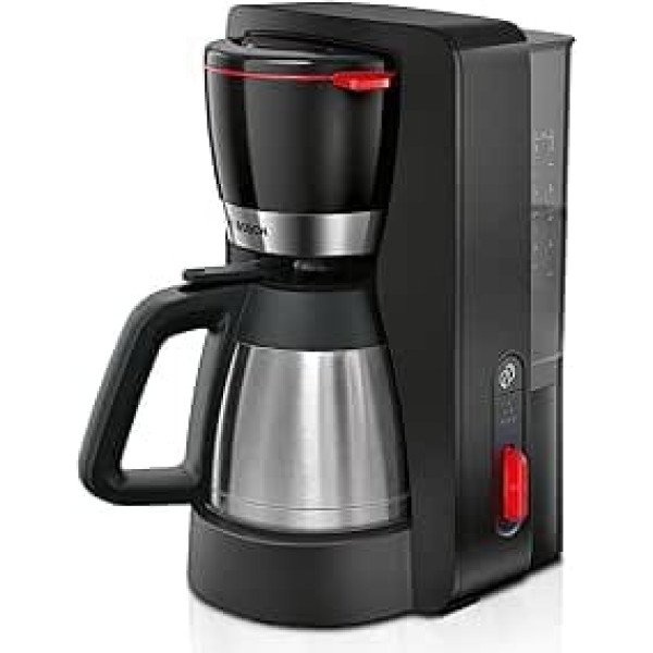 Bosch MyMoment TKA6M273 filtrēšanas kafijas automāts, termiskā krūze 1 L, 8-12 tasītēm, pilienu apturēšanas funkcija, grozāms filtra turētājs, atkaļķošanas programma, noņemama ūdens tvertne, 1200 W, matēts melns