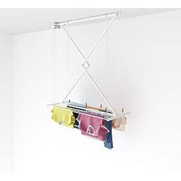 Foxydry Mini vertikālais vertikālais drēbju žāvētājs, salokāms, alumīnija un tērauda griestu statīvs, balts, 120 cm, 120 €