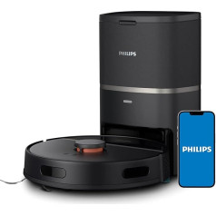 Philips Homerun Series 3000 putekļsūcējs-robots ar mopēšanas funkciju, īpaši spēcīga sūkšanas jauda 4000 Pa, lāzera navigācija, 200 minūšu darbības laiks, putekļsūcējs ar sūkšanas staciju, paklājiem un mājdzīvnieku matiem, lietotne