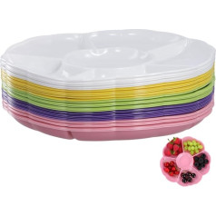 PINGEUI 30 Stück Snack-Serviertablett, 30 cm Servierplatte mit 6 Abschnitten, wiederverwendbare Kunststoff-Snackplatte für Snacks, Obst, Süßigkeiten, Dessert, Knabbereien, Nüsse, 5 Farben