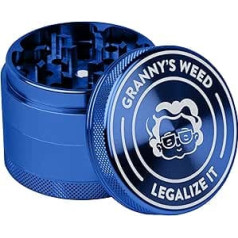 Granny's® Premium alumīnija dzirnaviņas, asas kā skuveklis, diametrs 5,5 cm, 4 komplekti, komplektā ietilpst ziedputekšņu stūmējs, garšaugu dzirnaviņas zilā krāsā un citos elegantos dizainos, dāvanu komplekts dzirnaviņas