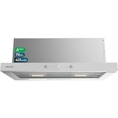 Cecotec Bolero Flux TLT 704400 Glass White A+++ Cooker Hood, 70 cm, Suction Power 431.2 m³/h, Low Power Consumption, DC Motor, Motion and Touch Control