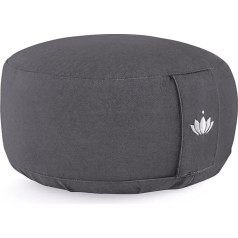 LOTUSCRAFTS® Meditācijas spilvens ar 15 cm sēdekļa augstumu, izšūts, jogas spilvens ar speltas pildījumu, apaļš jogas spilvens, apaļš grīdas spilvens, jogas spilvens meditācijas spilvens, jogas spilvena pārvalks