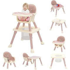 7-in-1 augstais bērnu krēsls, bērnu krēsls ar bērnu krēslu, ēdamgaldu, kāju balstu, grozu, drošības jostu un noņemamu dubultu paplāti, augstais bērnu krēsls no 6 mēnešiem līdz 6 gadiem (rozā)