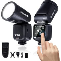 Rollei HS Freeze 1Xs piespraužama zibspuldze ar karsto kurpi, saderīga ar Sony, 100W Speedlite profesionāla kameras zibspuldze 1/55,600s 60GN | Skārienjūtīgais displejs | 3200 mAh akumulators | Zibspuldzes režīmi Manuālā iesaldēšana TTL HSS
