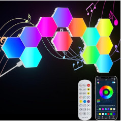 LED sešstūra formas spēļu sienas lampa, 12 gab., sešstūra formas RGB LED paneļi, sešstūra formas šūnu struktūras spēļu dekoratīvā sienas lampa, vadība ar mūzikas sinhronizācijas lietotni, sešstūra formas sienas apgaismojums, viedais s